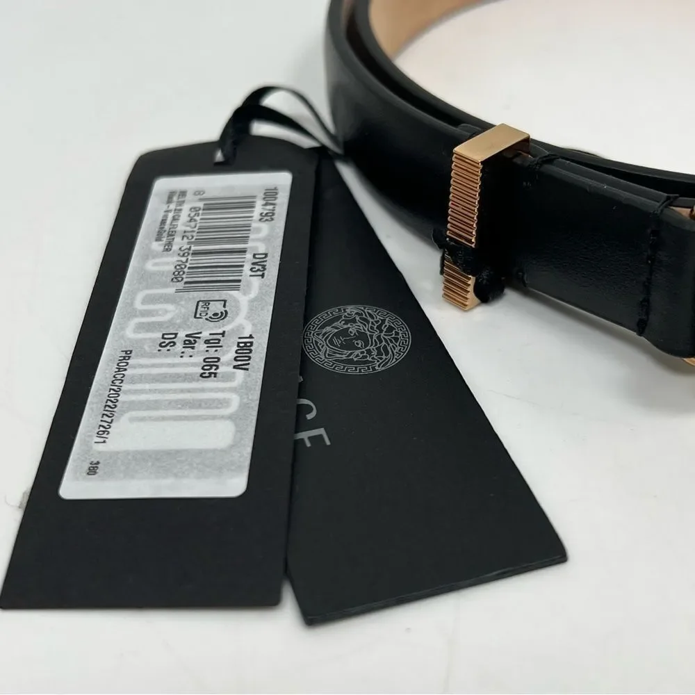 $575 Versace Medusa Belt Leather Gold Buckle Belt Women 65 cm /26 Inches Size S